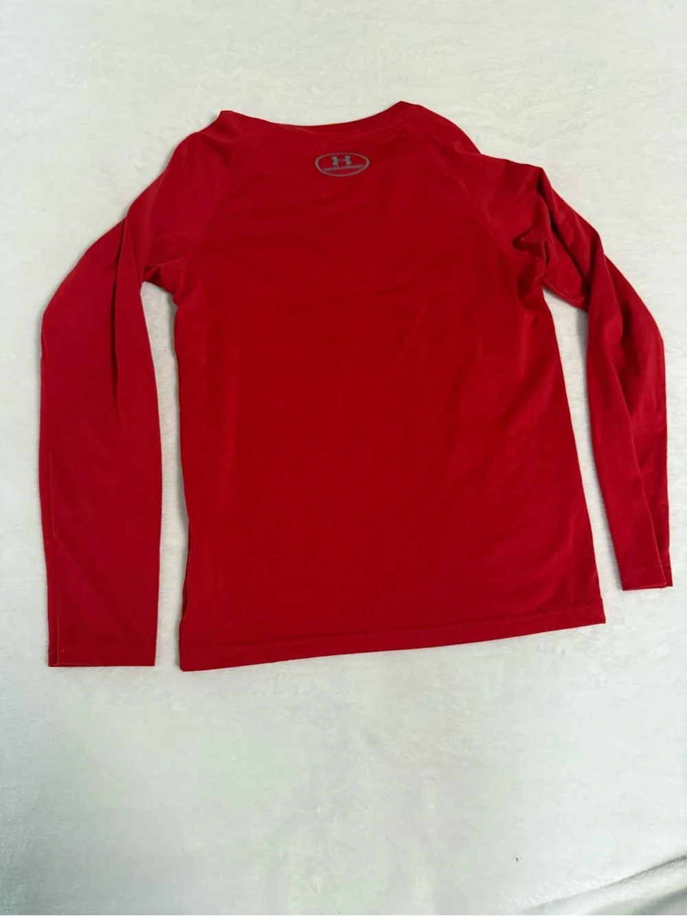 Under Armour HeatGear Red Long-Sleeve Performance Shirt with White Logo Youth M